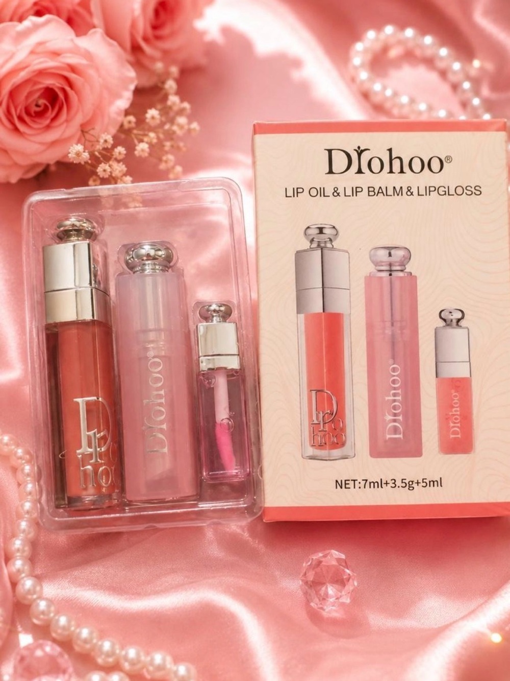 Pink Lip Oil, Balm & Gloss Trio - Hydrating Pink Shine